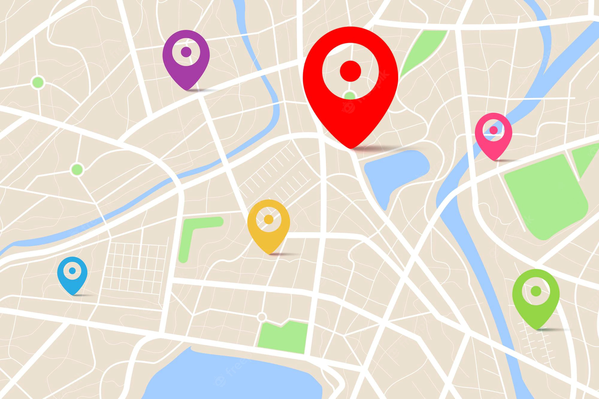 3d top view map with destination location point aerial clean top view day time city map with street river blank urban map gps map navigator concept 34645 1096